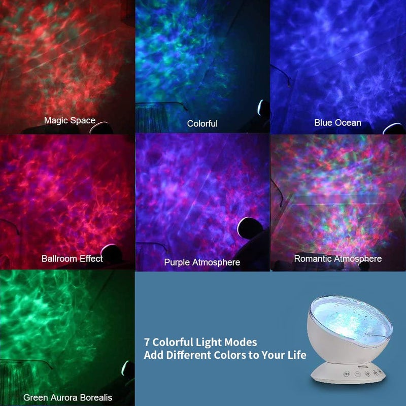TOMNEW Ocean Wave Projector Sound Machine, Night Light Projector with Remote Control Timer 8 Colors LED Lighting Modes Water Lamp for Kids Adults Bedroom Living Room Party Decorations Gift (White) - Image 2